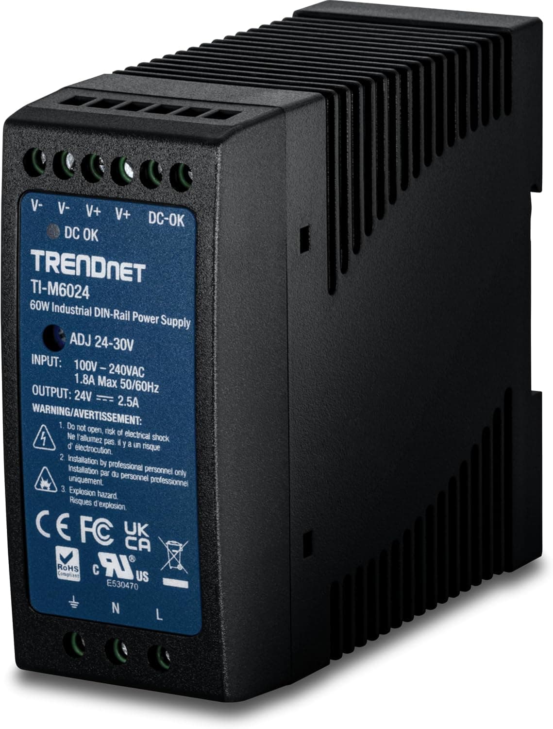 TRENDnet 60W, 24V CC, 2.5A Fuente de Alimentación CA a CC para Riel DIN, TI-M6024