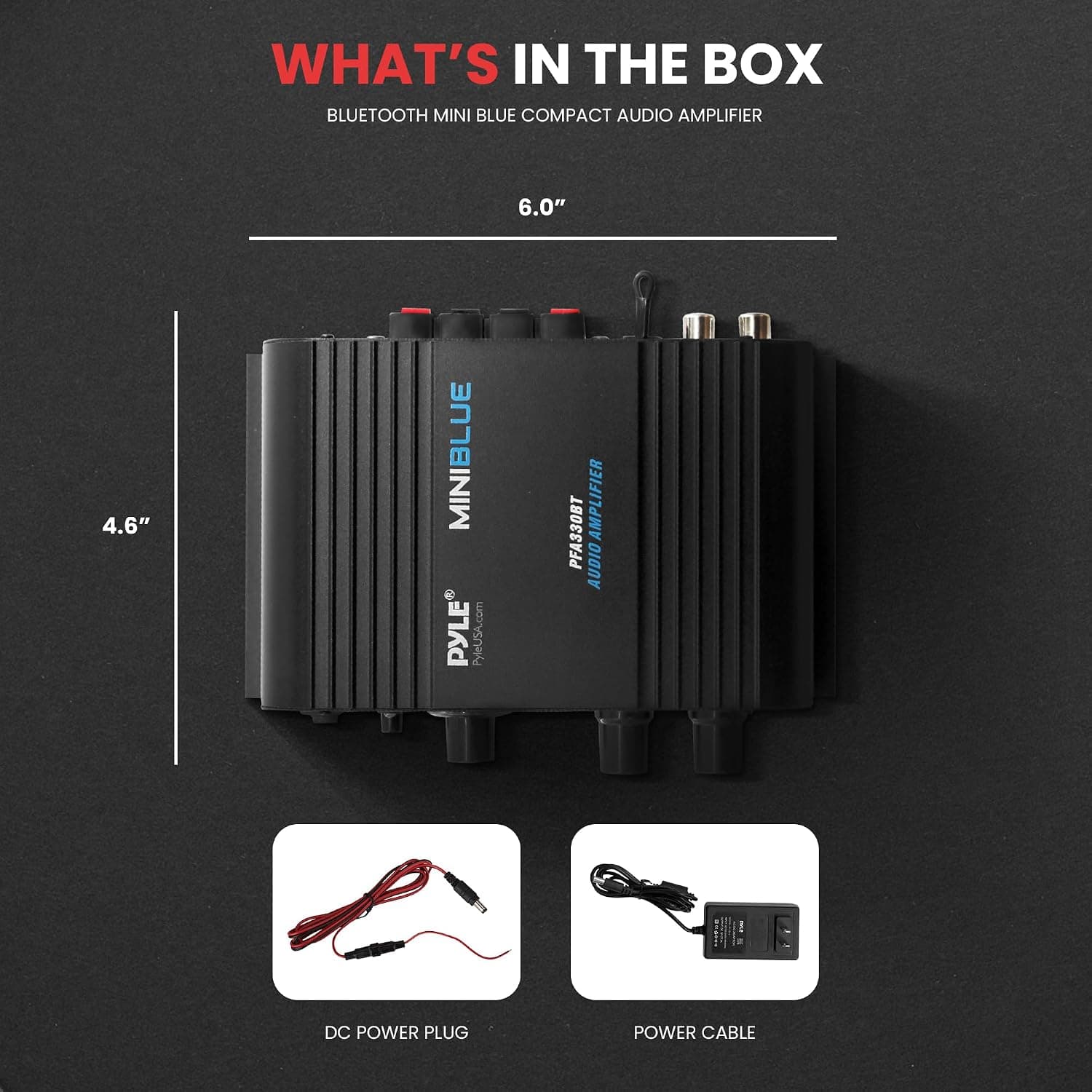 Amplificador de audio para el hogar Pyle inalámbrico Bluetooth - Receptor de sonido estéreo portátil mini de doble canal de 90W con selector de altavoces, RCA, AUX, LED, adaptador de 12V - Para PA de smartphone, uso en estudio - PFA330BT - imagen 5