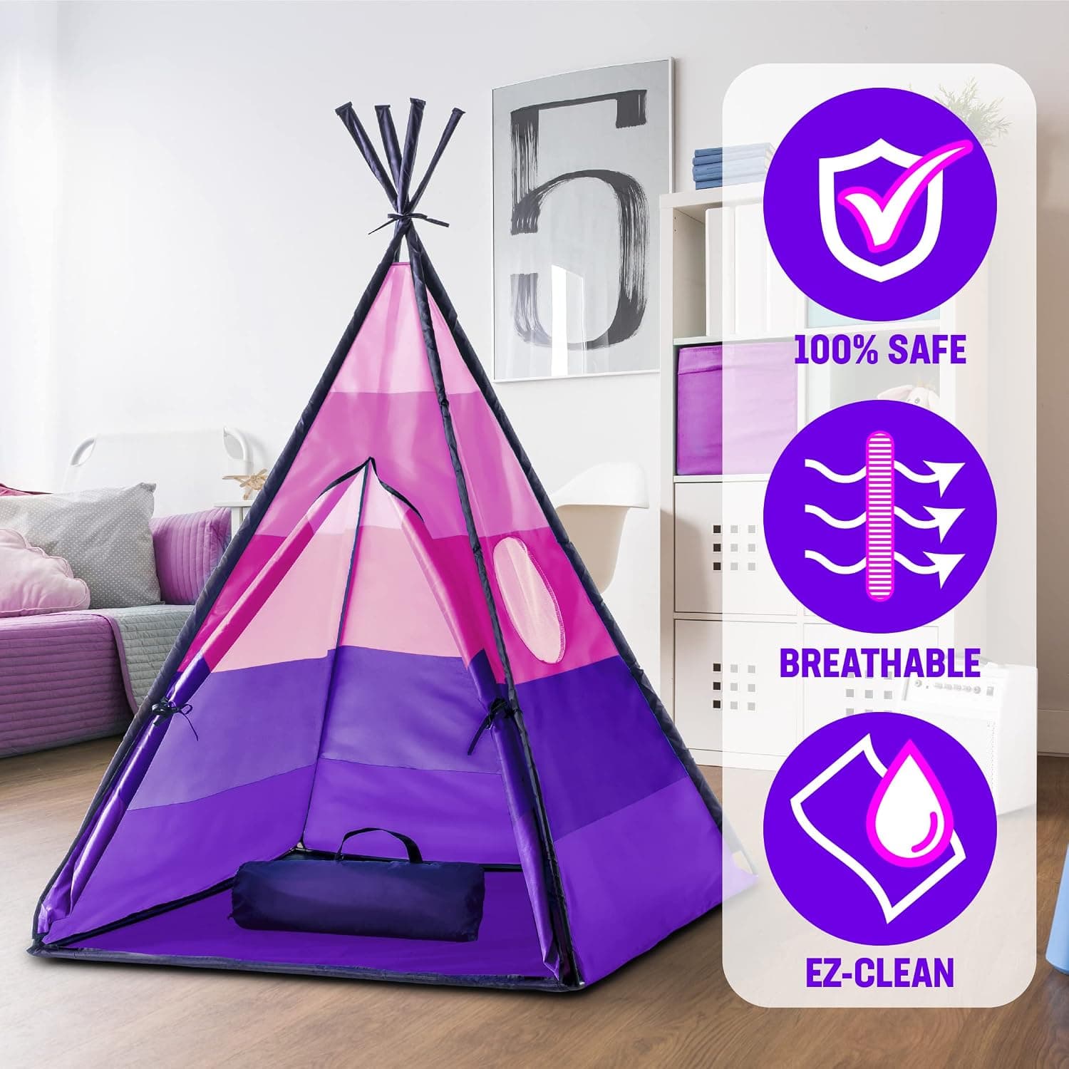 USA Toyz Happy Hut Teepee Tent para Niños - Tiendas de Juego Pop Up Interiores para Niños, Niñas, Pequeños con Bolsa de Almacenamiento Portátil (Rosa) - imagen 4
