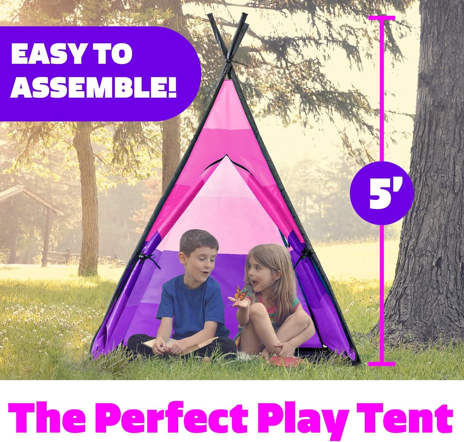 USA Toyz Happy Hut Teepee Tent para Niños - Tiendas de Juego Pop Up Interiores para Niños, Niñas, Pequeños con Bolsa de Almacenamiento Portátil (Rosa) - imagen 2