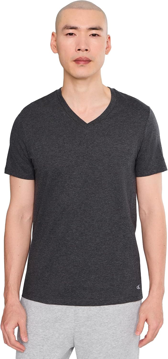 Calvin Klein, para Hombre, Camiseta Interior Cotton Classics Paquete de 3, Negro/Morado Oscuro/Gris Marengo Jaspeado, XX-Grande