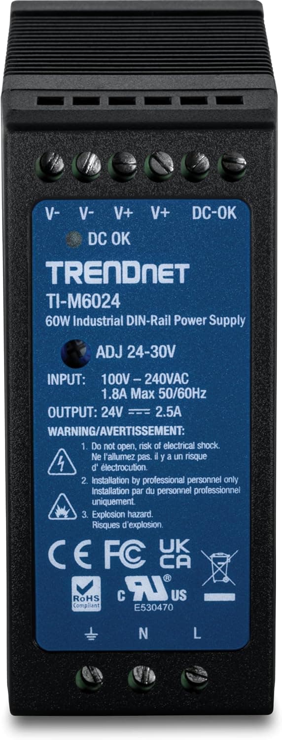 TRENDnet 60W, 24V CC, 2.5A Fuente de Alimentación CA a CC para Riel DIN, TI-M6024 - vista alternativa