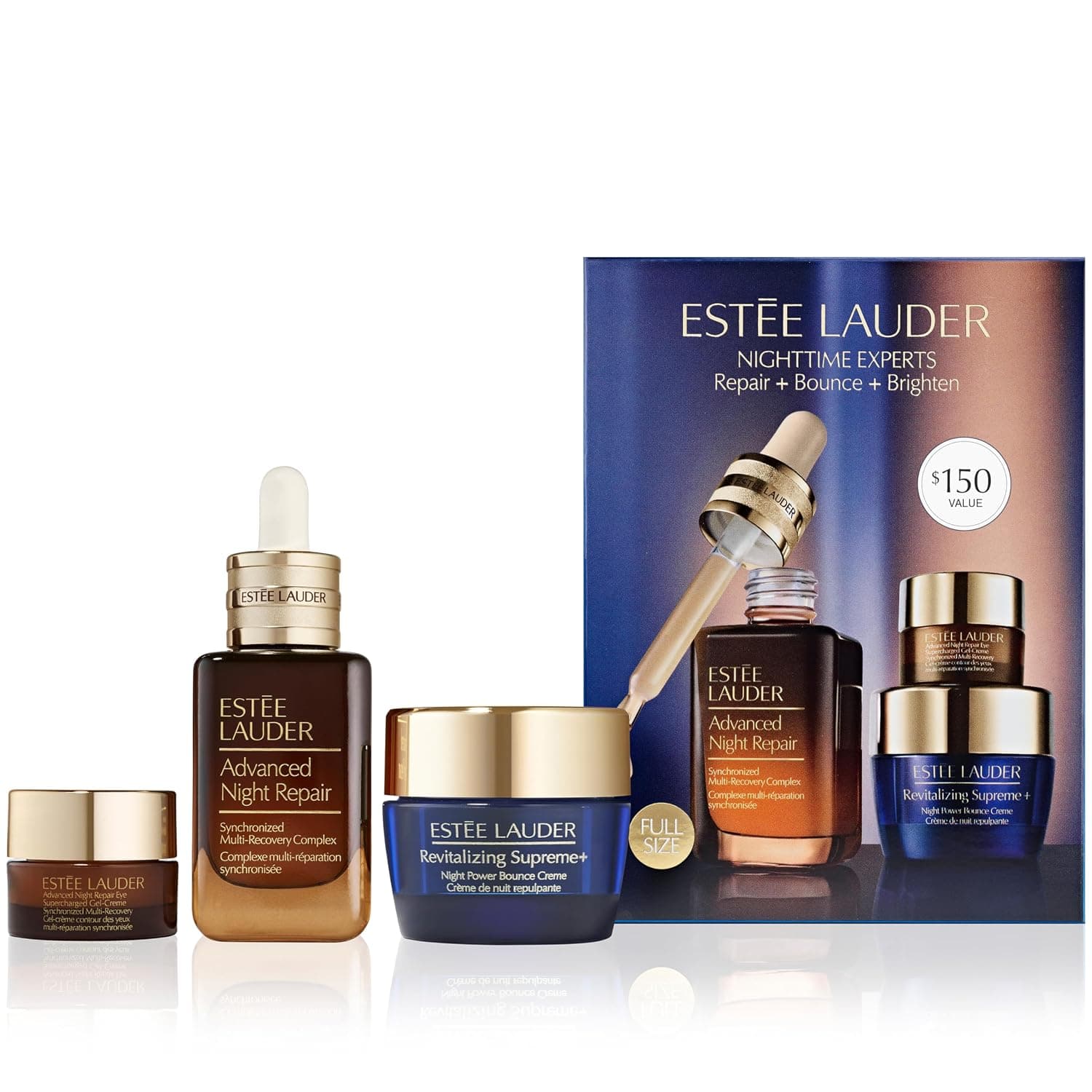 Estée Lauder Nighttime Experts 3-Piece Travel Size Skincare Gift Set | Repair + Bounce + Brighten | Includes Face Serum 1 Fl Oz, Eye Cream 0.17 Fl Oz + Moisturizer 0.5 Ounce