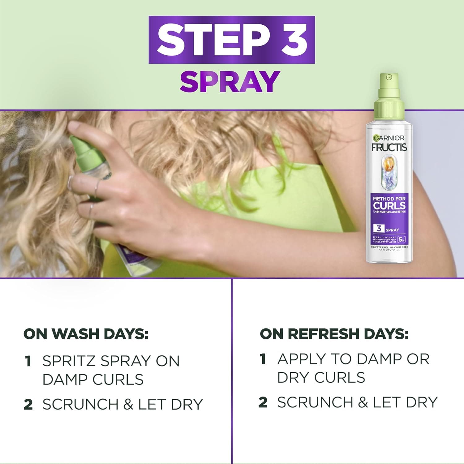 Garnier Fructis Method for Curls Mascarilla Capilar Rellenadora de Humedad para Cabello Rizado con hasta 13% de Complejo de Hialurónico, Diseñada y Probada para Rizos y Espirales 2C a 4C, 12.5 fl oz - imagen 5