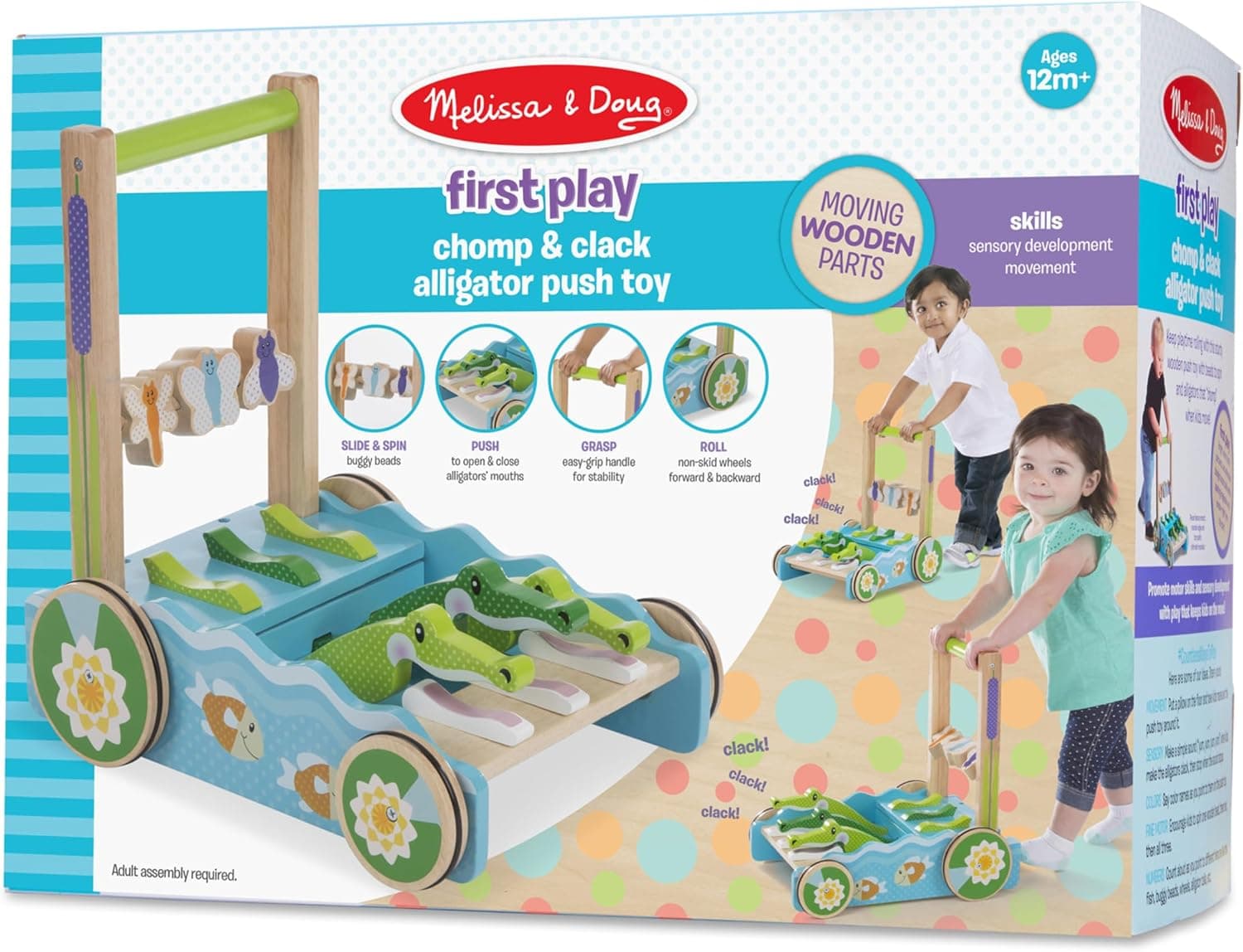 Melissa & Doug First Play Chomp and Clack Alligator Andador de Madera y Juguete de Empuje - imagen 5