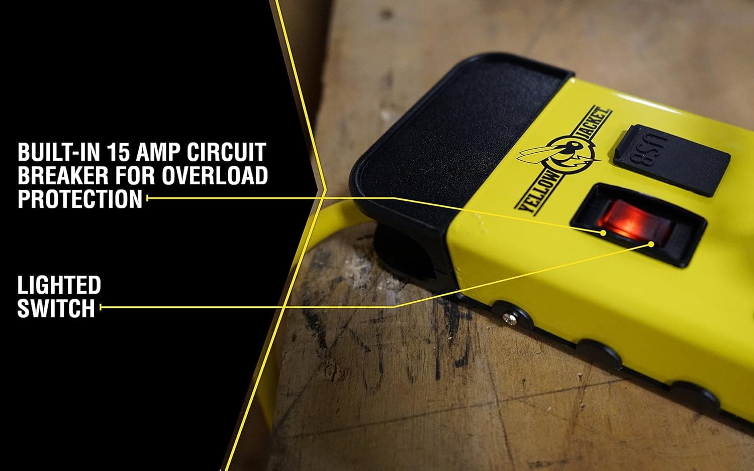 Southwire Yellow Jacket Power Block - Regleta de metal de alta resistencia de 8 tomas - Puertos USB duales para carga rápida - Diseño resistente para taller - Cable amarillo de 6 pies - Construcción duradera de calibre 14 - imagen 3