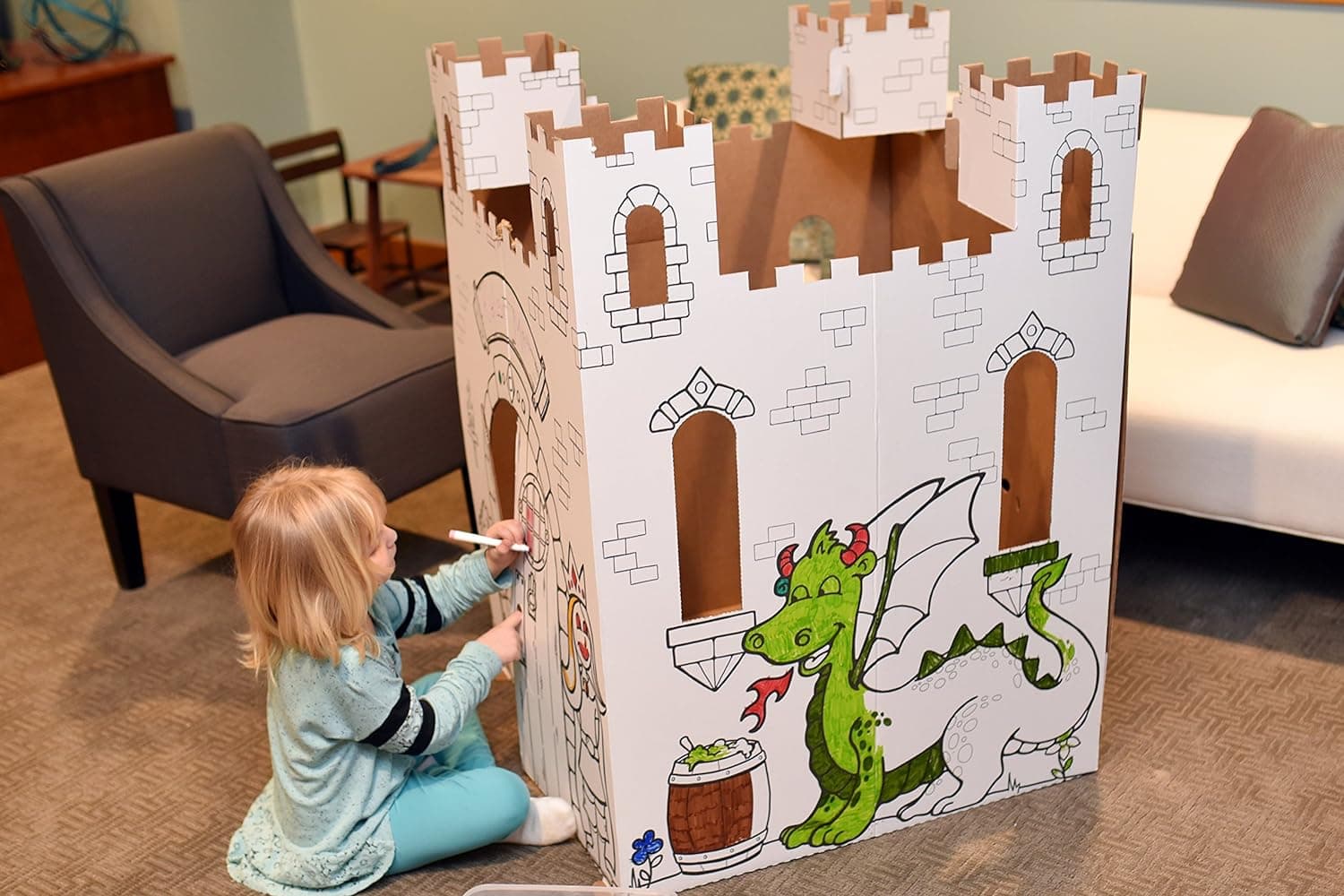 Castillo de cuento de hadas de cartón Easy Playhouse - Fuerte para que los niños coloreen y dibujen - imagen 5