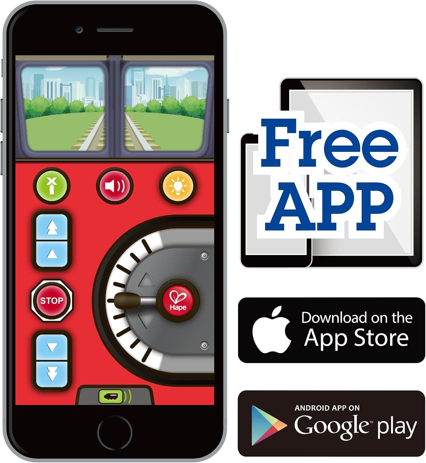 Tren de motor a control remoto Hape | Juguete de ferrocarril para niños, vehículo RC con aplicación o botón con 5 sonidos reproducibles, función de batería recargable, azul - vista alternativa