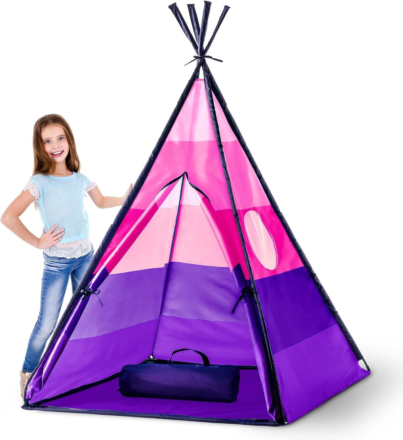 USA Toyz Happy Hut Teepee Tent para Niños - Tiendas de Juego Pop Up Interiores para Niños, Niñas, Pequeños con Bolsa de Almacenamiento Portátil (Rosa)