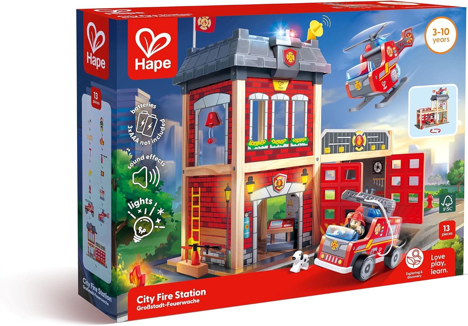 Hape Fire Station Playset | Casa de muñecas de madera para niños, estimula habilidades motoras clave y promueve el juego en equipo - vista alternativa