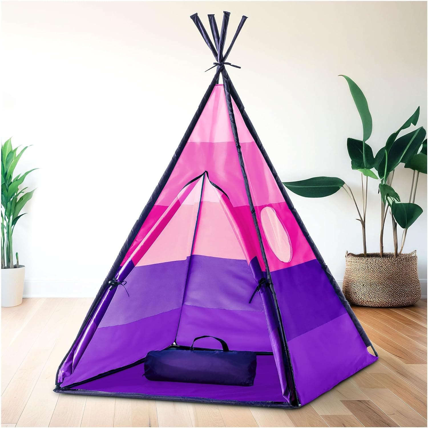 USA Toyz Happy Hut Teepee Tent para Niños - Tiendas de Juego Pop Up Interiores para Niños, Niñas, Pequeños con Bolsa de Almacenamiento Portátil (Rosa) - vista alternativa