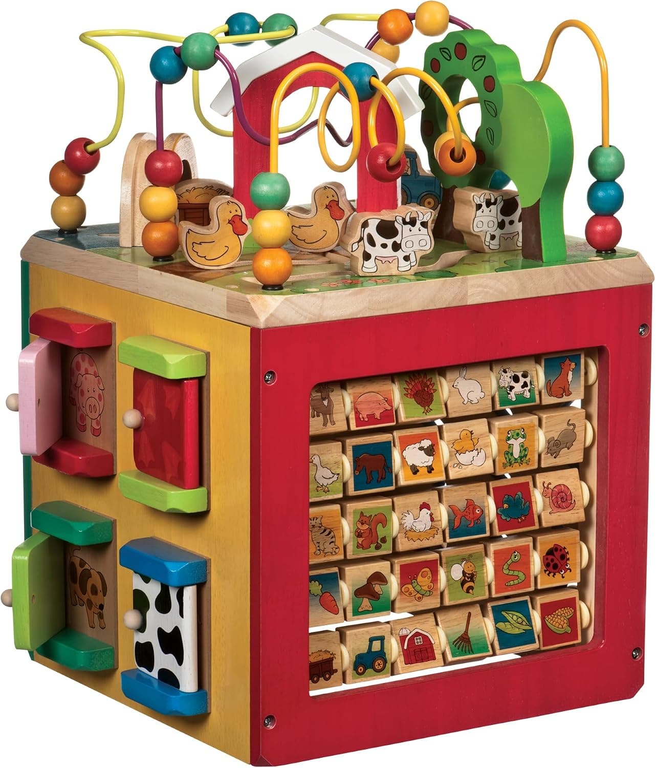 Battat Cubo de Actividades de Madera - Centro de Juego de 5 Lados con Laberinto de Cuentas, Puertas